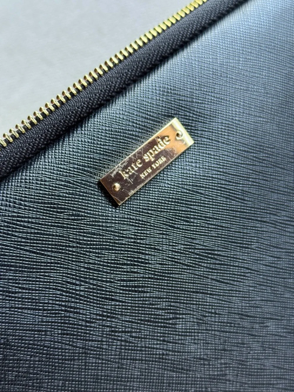 kate spade Black Saffiano Leather Laptop Case with Gold Logo